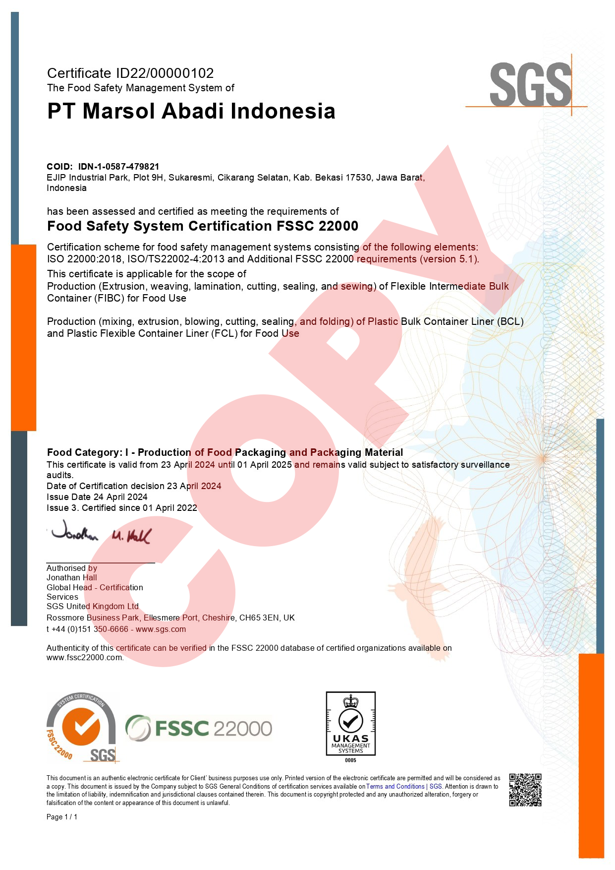Food Safety Systems Certification FSSC 22000
